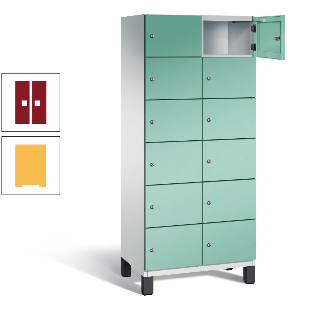 Fächerschrank, Stahlschrank, 12 Fächer, Türöffnungsbegrenzer, Füße, 1.980 x 800 x 525 mm (HxBxT), Korpus anthrazitgrau, Front anthrazitgrau