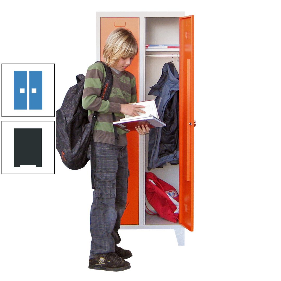 Spindschrank f. Schulen - mit Füßen - Höhe 1.600 mm - 3 Abteile a 300 mm - Drehriegel - anthrazitgrau