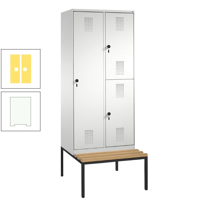 Garderobenschrank, Spind ein- und doppelstöckig Sitzbank, 2 Abteile, 3 Fächer, 2.090 x 800 x 500 mm (HxBxT), Front anthrazitgrau, Korpus anthrazitgrau