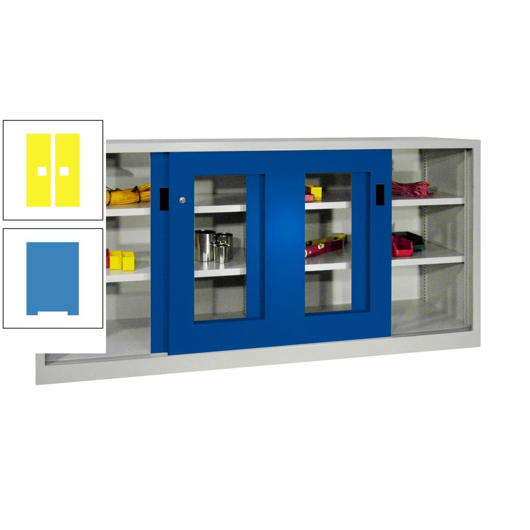 Schiebetürenschrank - Sichtfenstertüren - 1.000x2.000x400 mm (HxBxT) - 4 Böden, gepulvert - Zylinderschloss - anthrazitgrau