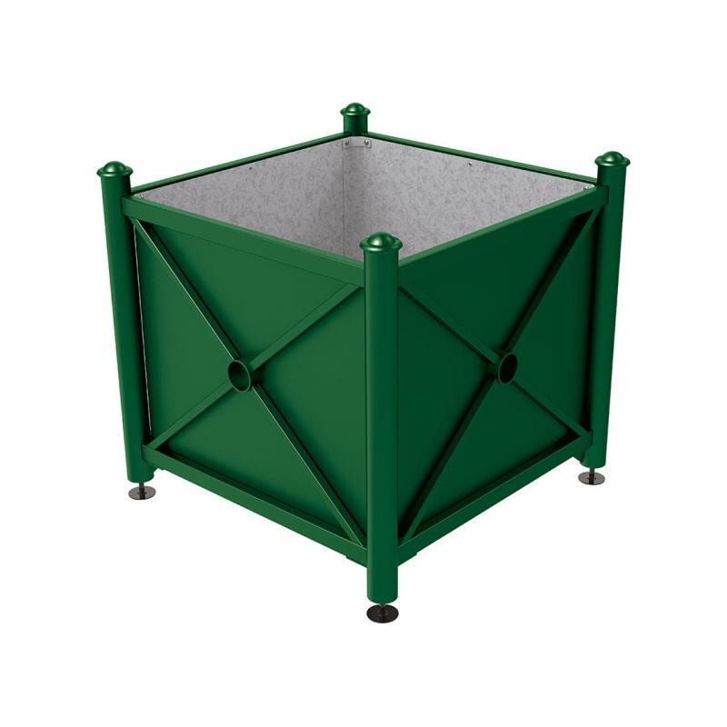 Pflanzbehälter, fvz.Stahl, innen feuerverzinkt, Verladungsgriffe, verstellbare Füße, Kopf Agora, 900 x 1.000 x 1.000 mm (HxBxT), enzianblau
