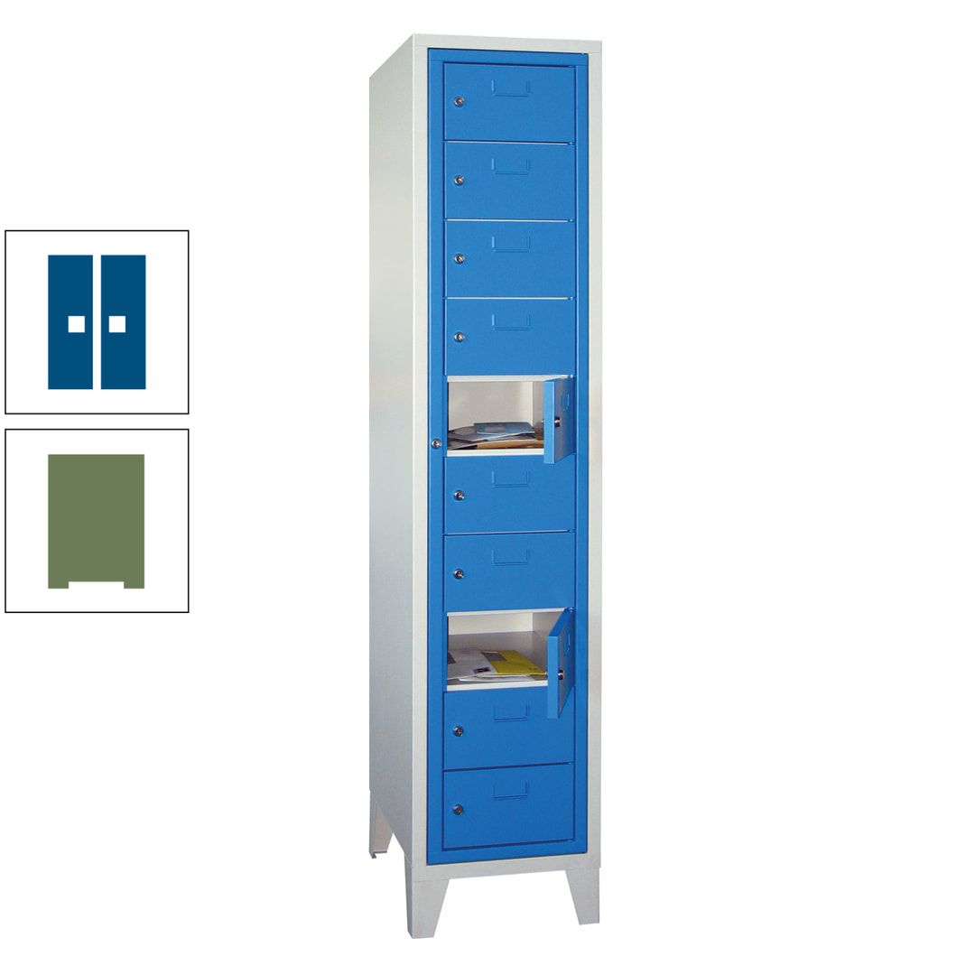 Schließfachschrank - Wäscheausgabeschrank - 10 Fächer a 315 mm - 1.850x400x500 mm (HxBxT) - Füße - Zylinderschloss - anthrazitgrau