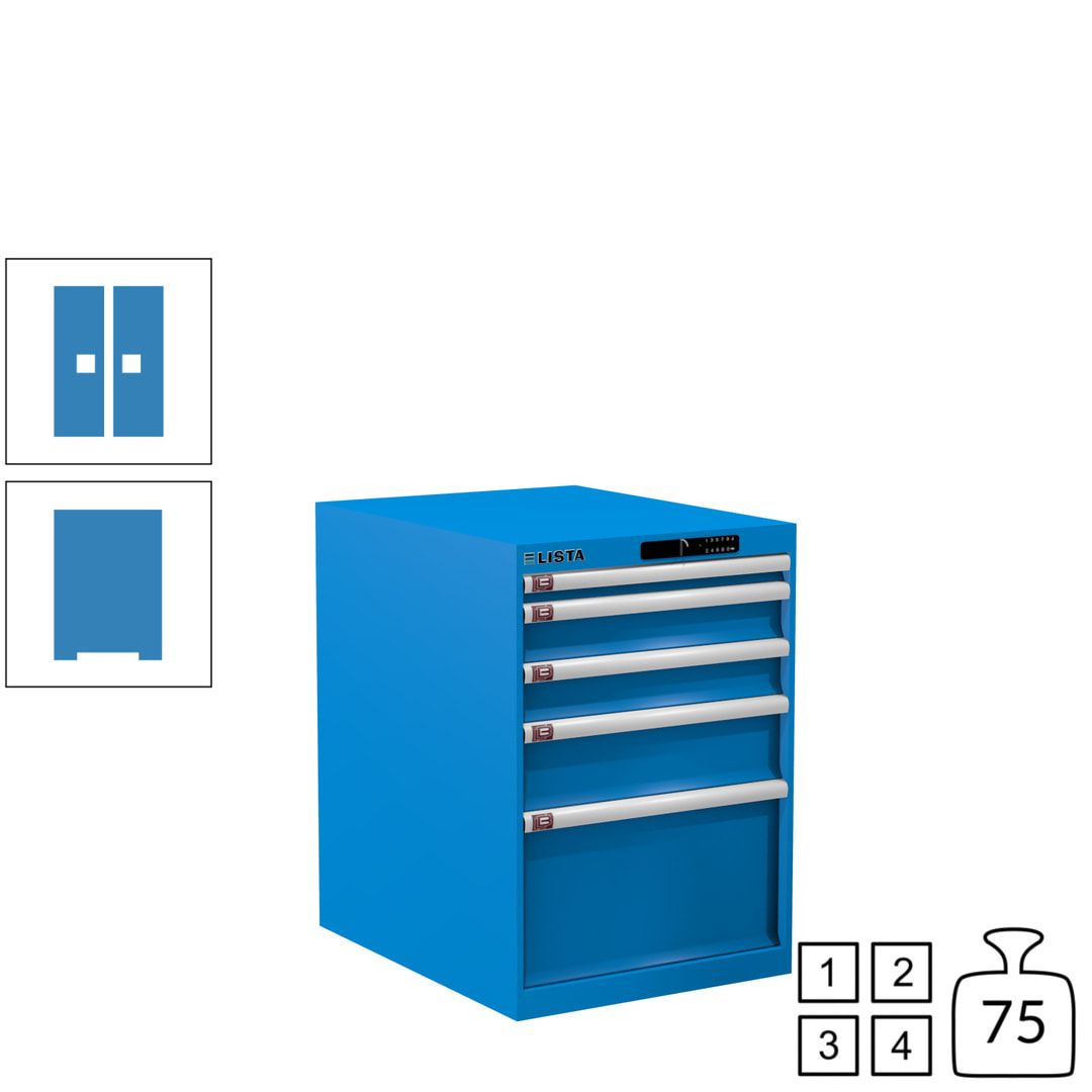 Lista Schubladenschrank - 14.368.010 - 800x564x725 mm (HxBxT) - 5 Schubladen - 75 kg - Key Lock - lichtblau (RAL 5012)