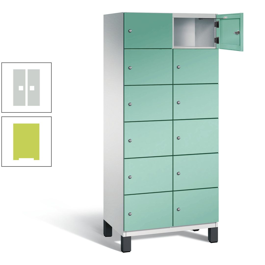 Fächerschrank, Stahlschrank, 12 Fächer, Türöffnungsbegrenzer, Füße, 1.980 x 800 x 525 mm (HxBxT), Korpus anthrazitgrau, Front anthrazitgrau