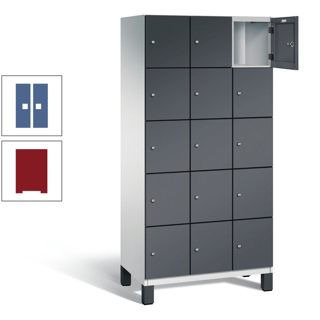 Fächerschrank, Stahlschrank, 15 Fächer, Türöffnungsbegrenzer, Füße, 1.980 x 900 x 525 mm (HxBxT), Korpus anthrazitgrau, Front anthrazitgrau