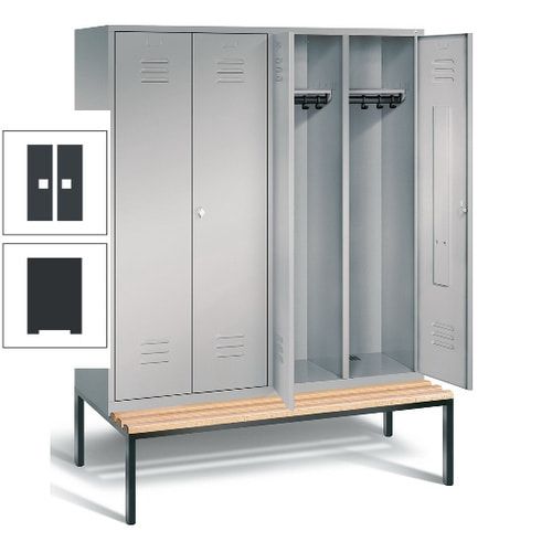 Doppel-Spindschrank, Buche Sitzbank untergebaut, 4 Abteile a 400 mm, Korpus lichtgrau, Tür anthrazitgrau, 2.090 x 1.590 x 815 mm (HxBxT)