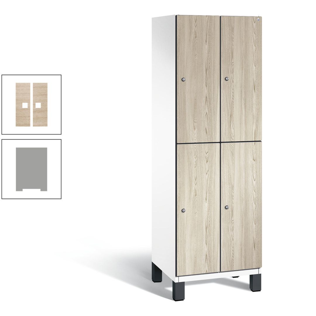 Fächerschrank, Garderobenschrank, mit Füßen, 2 Abteile, 1.980 x 600 x 525 mm (HxBxT), Korpus anthrazitgrau, Tür Donau-Ahorn