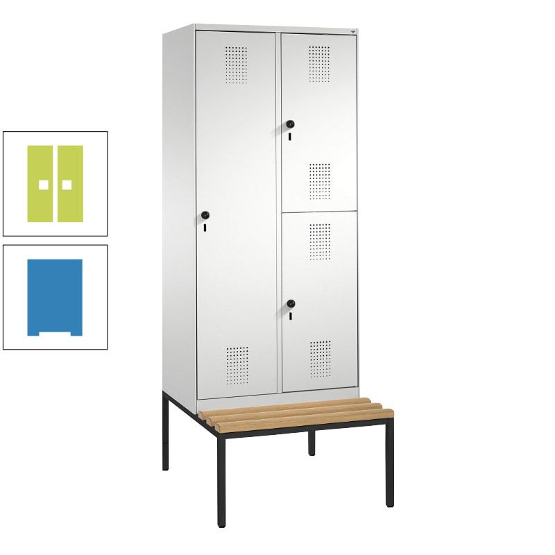 Garderobenschrank, Spind ein- und doppelstöckig Sitzbank, 2 Abteile, 3 Fächer, 2.090 x 800 x 500 mm (HxBxT), Front anthrazitgrau, Korpus anthrazitgrau