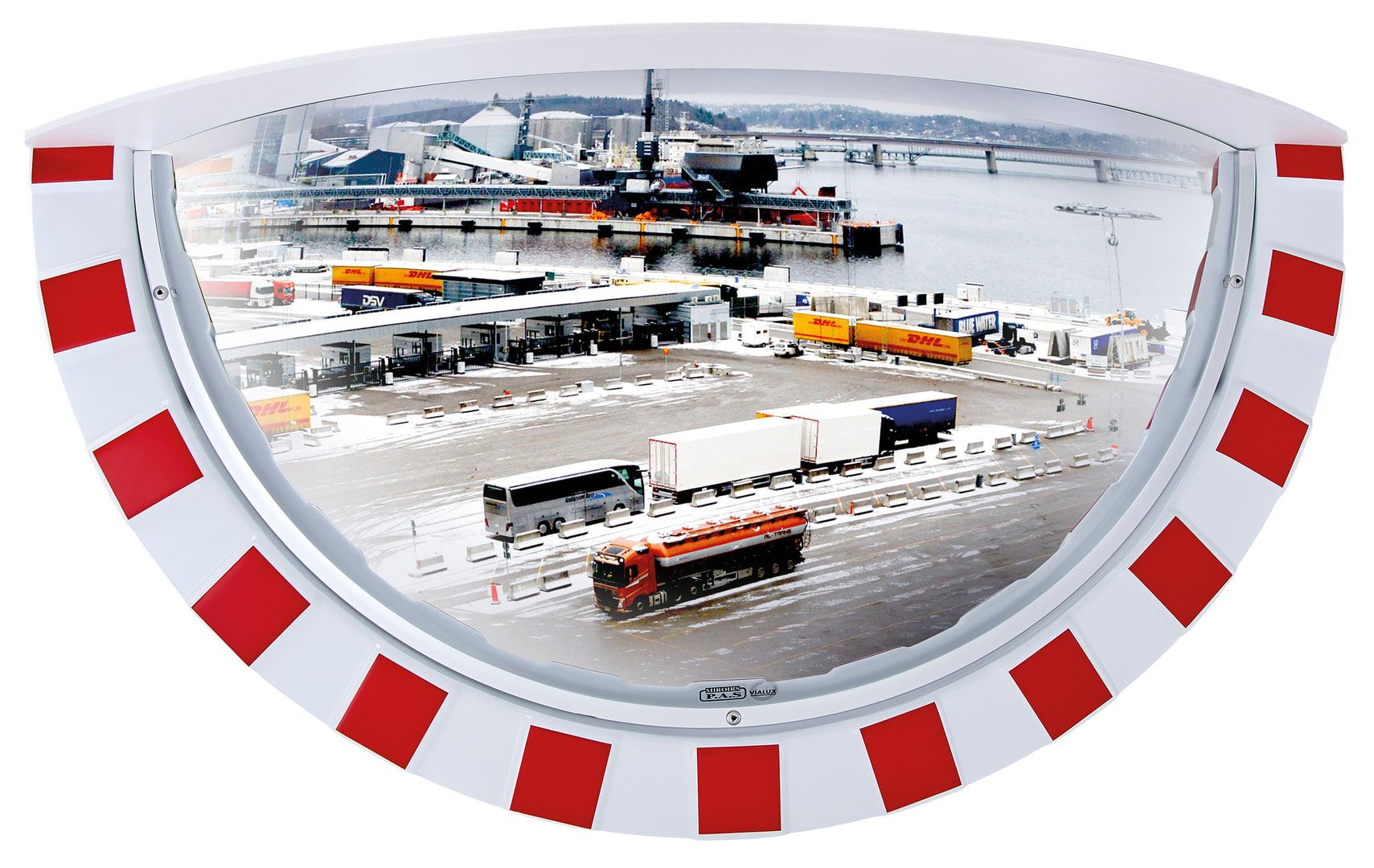 Vialux Verkehrsspiegel, Parkplatzspiegel, Acryl rot/weiß, Unzerbrechlich, Blickwinkel 180 Grad, 400 x 800 mm (HxB), 8 m Beobachterabstand
