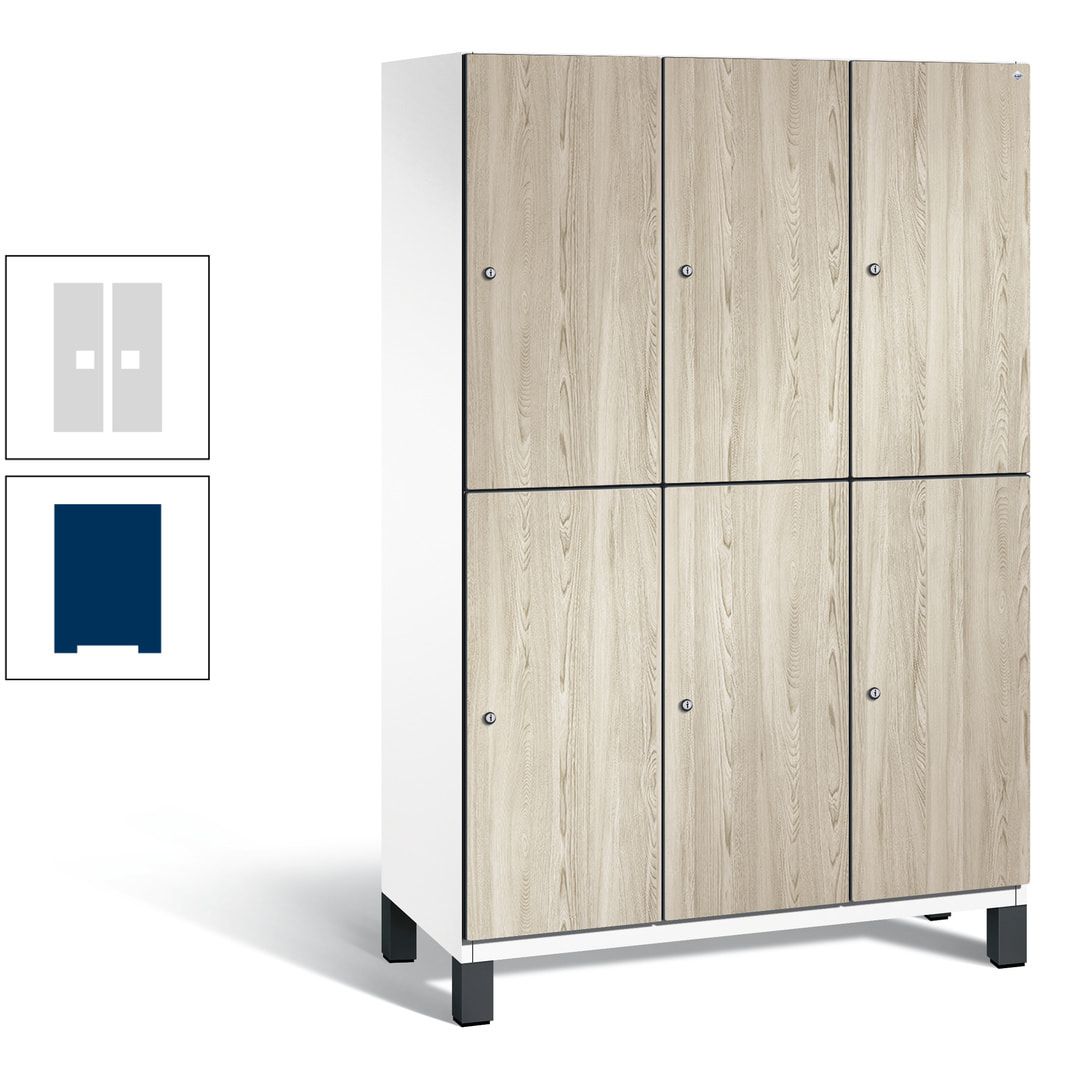 Fächerschrank, Garderobenschrank, mit Füßen, 3 Abteile, 1.980 x 1.200 x 525 mm (HxBxT), Korpus anthrazitgrau, Tür Donau-Ahorn