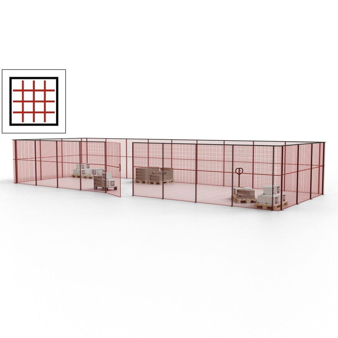 Maschinen Schutzgitter - Hallentrennwand - Sicherheitszaun - Tür - 36 m - 2.200 x 13.900 x 4.900 mm (HxBxT) - enzianblau