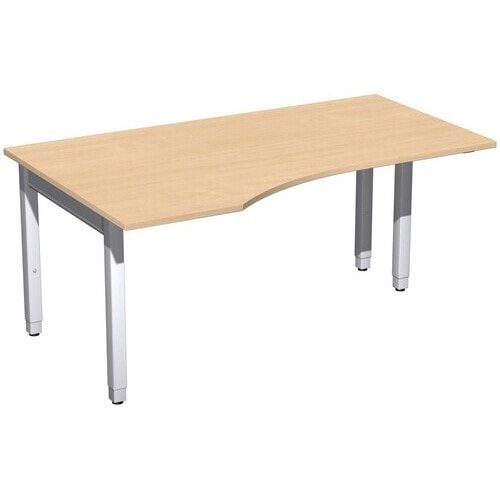 Eckschreibtisch, Ecke links, Füße einseitig verkürzt, 4-Fuß Quadrat Pro, höhenverstellbar, 680-800 x 1.600x 1.000 mm (HxBxT), Dekor Ahorn