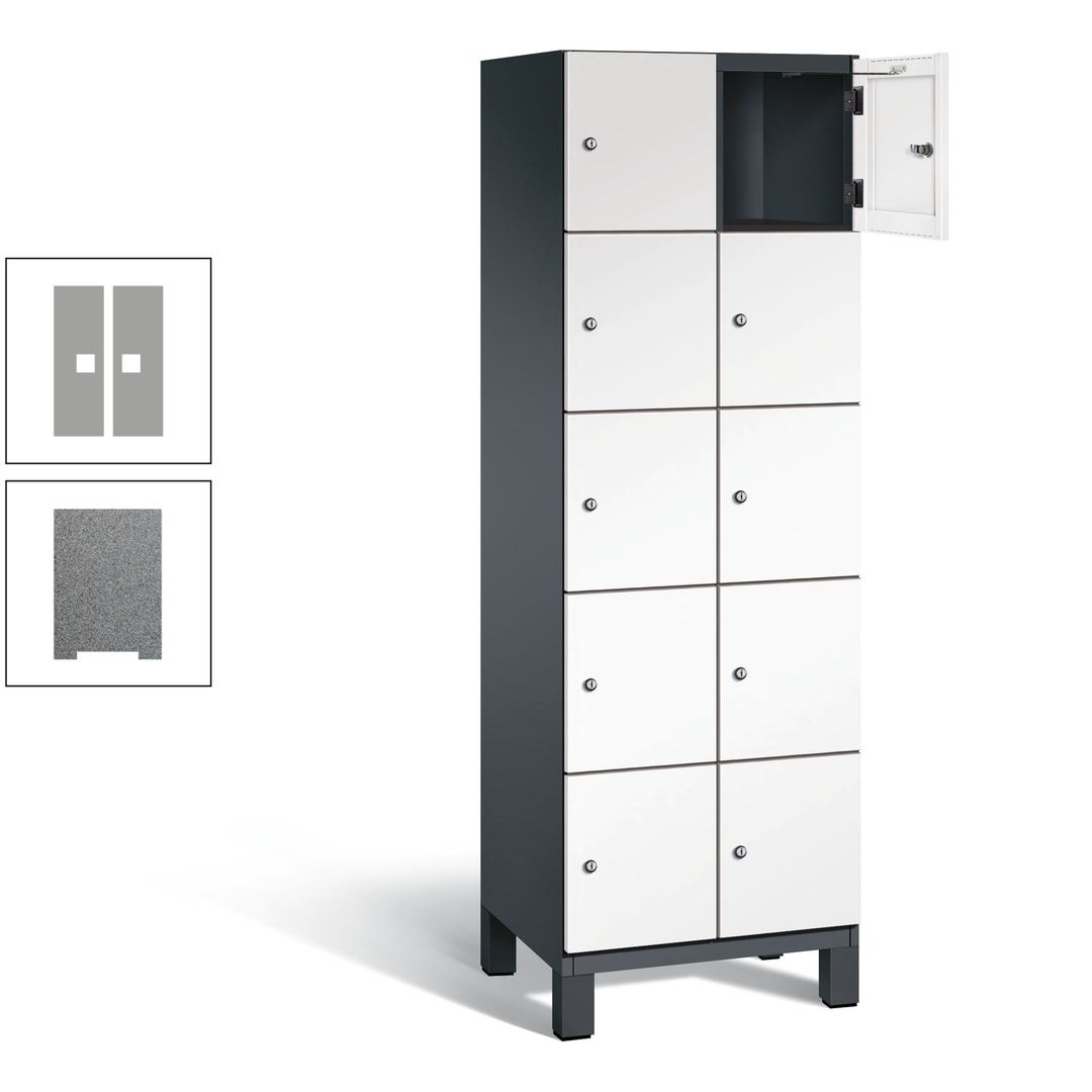 Fächerschrank, Stahlschrank, 10 Fächer, Türöffnungsbegrenzer, Füße, 1.980 x 600 x 525 mm (HxBxT), Korpus anthrazitgrau, Front anthrazitgrau