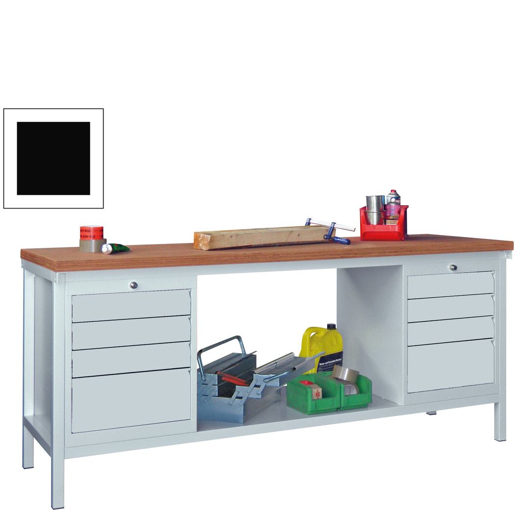 Werkbank - 2 Schubladenblöcke - 900 x 2.000 x 700 mm (HxBxT) - anthrazitgrau