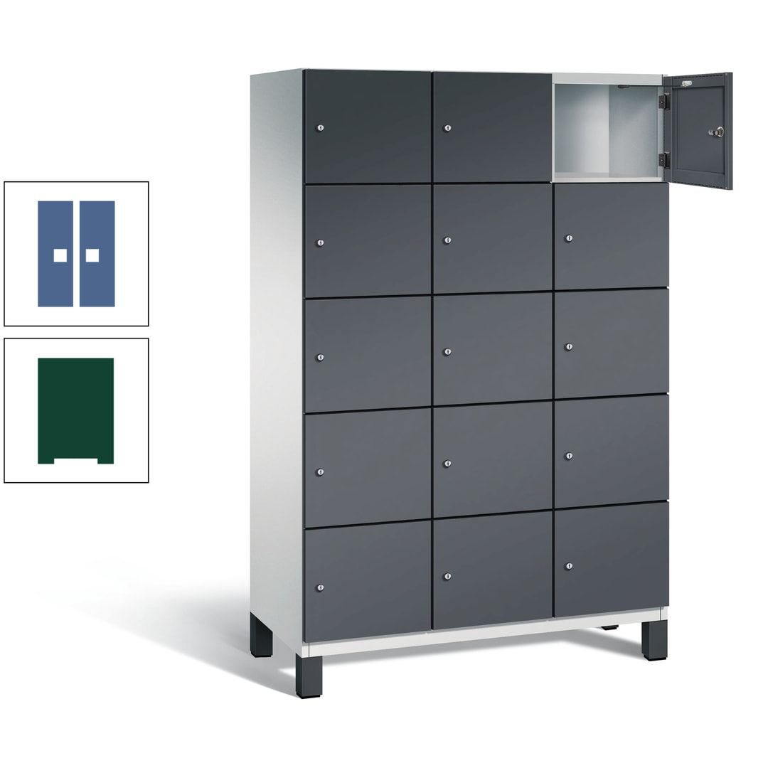 Fächerschrank, Stahlschrank, 15 Fächer, Türöffnungsbegrenzer, Füße, 1.980 x 1.200 x 525 mm (HxBxT), Korpus anthrazitgrau, Front anthrazitgrau