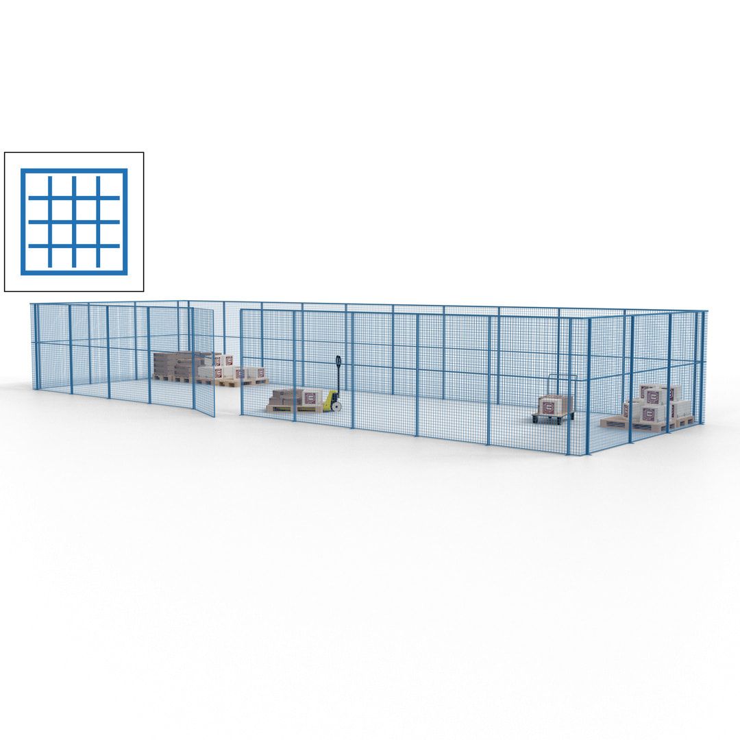 Maschinen Schutzgitter - Hallentrennwand - Sicherheitszaun - Tür - 39 m - 2.200 x 15.400 x 4.900 mm (HxBxT) - enzianblau