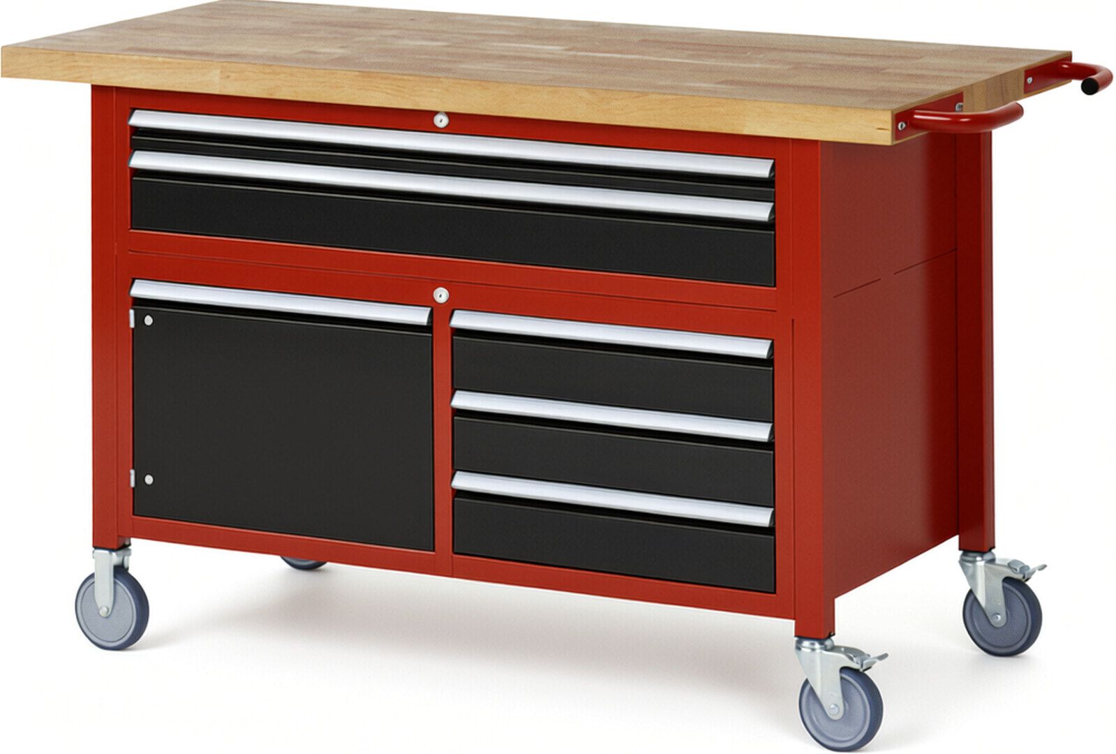Mobile Werkbank, Schrank - 5 Schubladen - Teilauszug - 60:1/120:4 - Höhe 920-1.120 mm - 1.500 x 700 mm - 450 kg - Anthrazitgrau