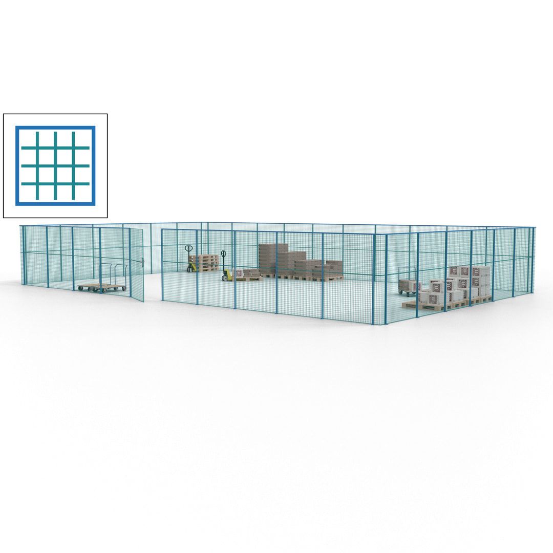 Maschinen Schutzgitter - Hallentrennwand - Sicherheitszaun - Tür - 48 m - 2.200 x 15.400 x 9.400 mm (HxBxT) - enzianblau