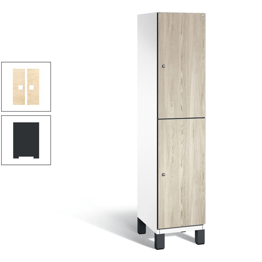 Fächerschrank, Garderobenschrank, mit Füßen, 1 Abteile, 1.980 x 400 x 525 mm (HxBxT), Korpus anthrazitgrau, Tür Donau-Ahorn