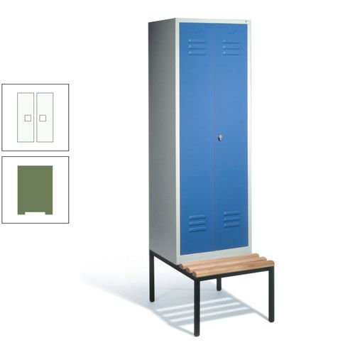 Doppel-Spindschrank, Buche Sitzbank untergebaut, 2 Abteile a 300 mm, Korpus lichtgrau, Tür anthrazitgrau, 2.090 x 610 x 815 mm (HxBxT)