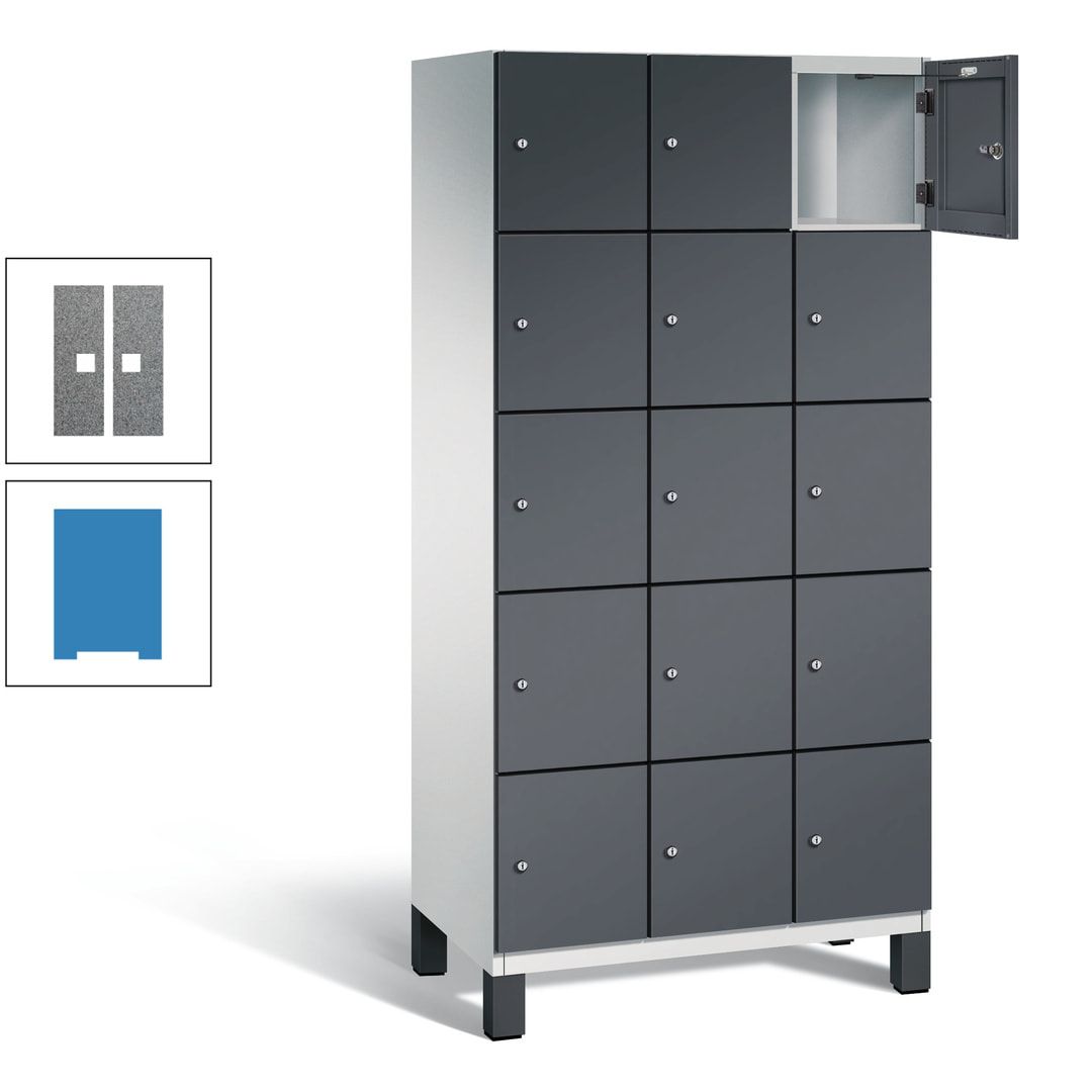 Fächerschrank, Stahlschrank, 15 Fächer, Türöffnungsbegrenzer, Füße, 1.980 x 900 x 525 mm (HxBxT), Korpus anthrazitgrau, Front anthrazitgrau