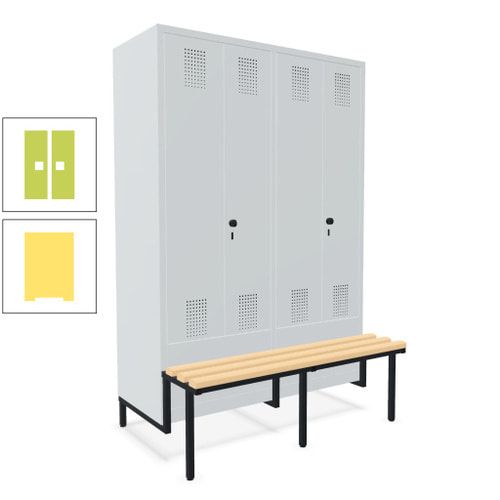 Doppel-Spind, Garderobenschrank, Buche Sitzbank integriert, 4 Abteile 300 mm, Korpus anthrazitgrau, Tür anthrazitgrau, 1.850 x 1.200 x 815 mm (HxBxT)
