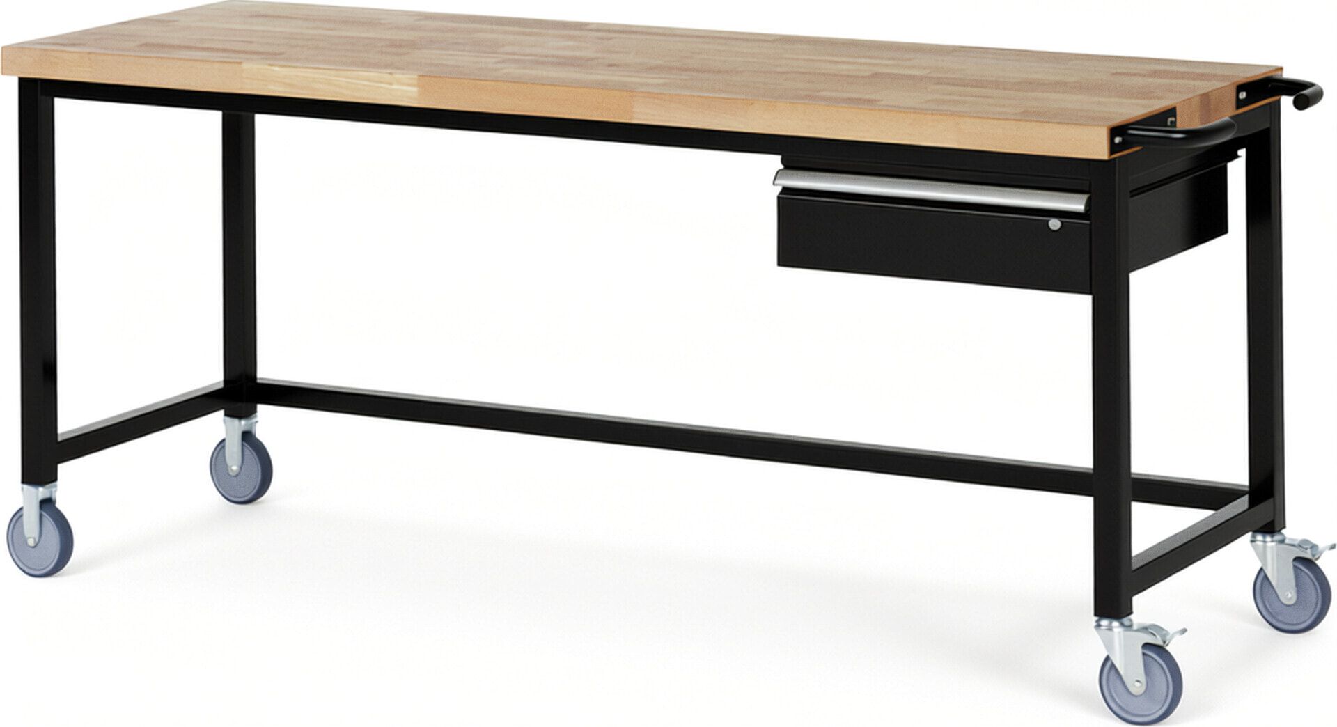 Mobile Werkbank mit 1 Schublade - 150:1 - höhenverstellbar 880-1.080 mm - 2.000 x 700 mm (BxT) - 450 kg - Buche - Anthrazitgrau