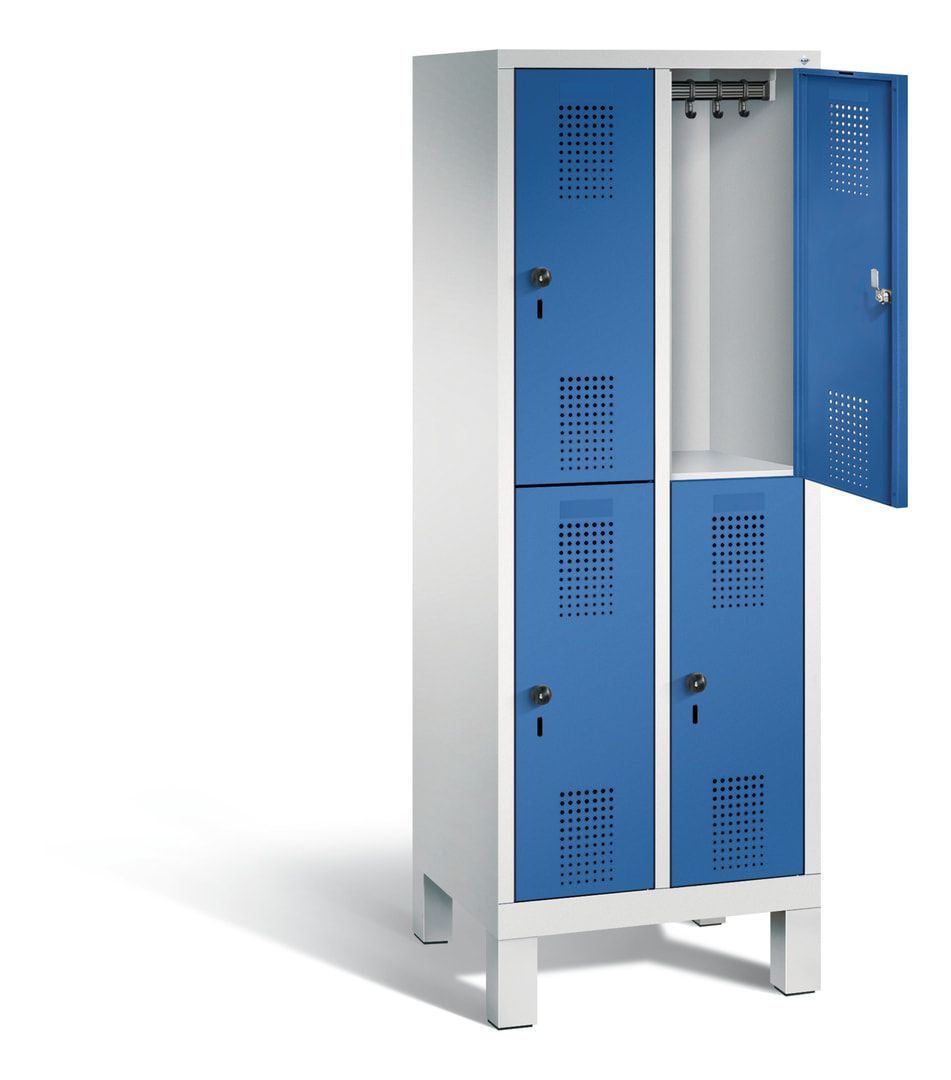 Schließfachschrank für Grundschulen, Fächerschrank, 2 Abteile, 4 Fächer, Füße, 1.650 x 610 x 500 mm (HxBxT), Korpus Schwefelgelb, Tür anthrazitgrau