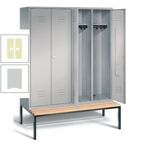 Doppel-Spindschrank, Buche Sitzbank untergebaut, 4 Abteile a 400 mm, Korpus lichtgrau, Tür anthrazitgrau, 2.090 x 1.590 x 815 mm (HxBxT)