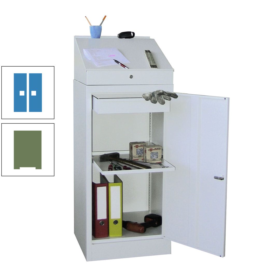 Stehpult mit Schrank - Vollblechtür - Zylinderschloss - 1 Einlegeboden, 1 Schublade - 1.270x500x500 mm (HxBxT) - anthrazitgrau