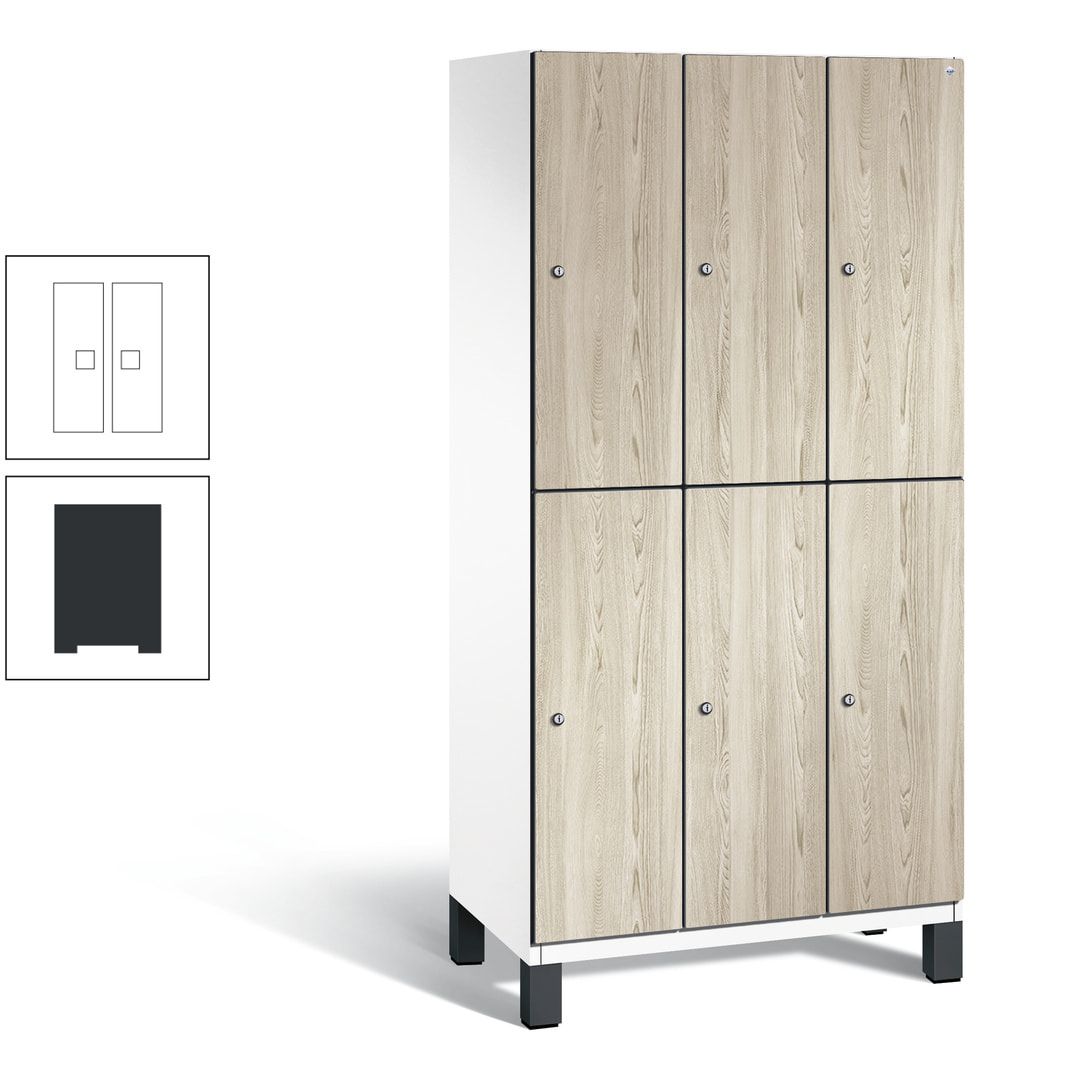 Fächerschrank, Garderobenschrank, mit Füßen, 3 Abteile, 1.980 x 900 x 525 mm (HxBxT), Korpus anthrazitgrau, Tür Donau-Ahorn
