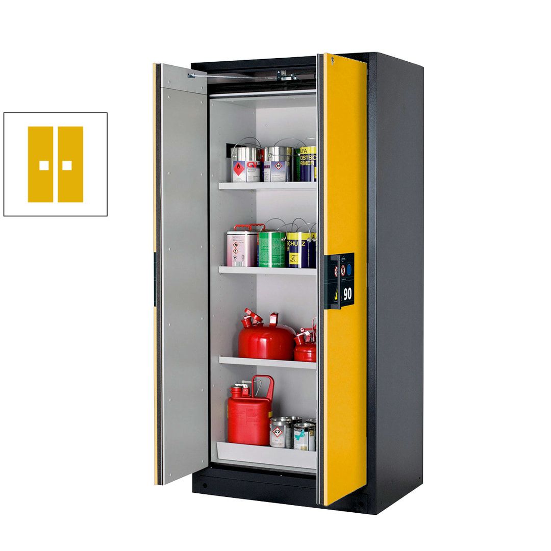 Gefahrstoffschrank - 1.953x893x615 mm - 3 Fachböden - Edelstahl - Lochblech - enzianblau