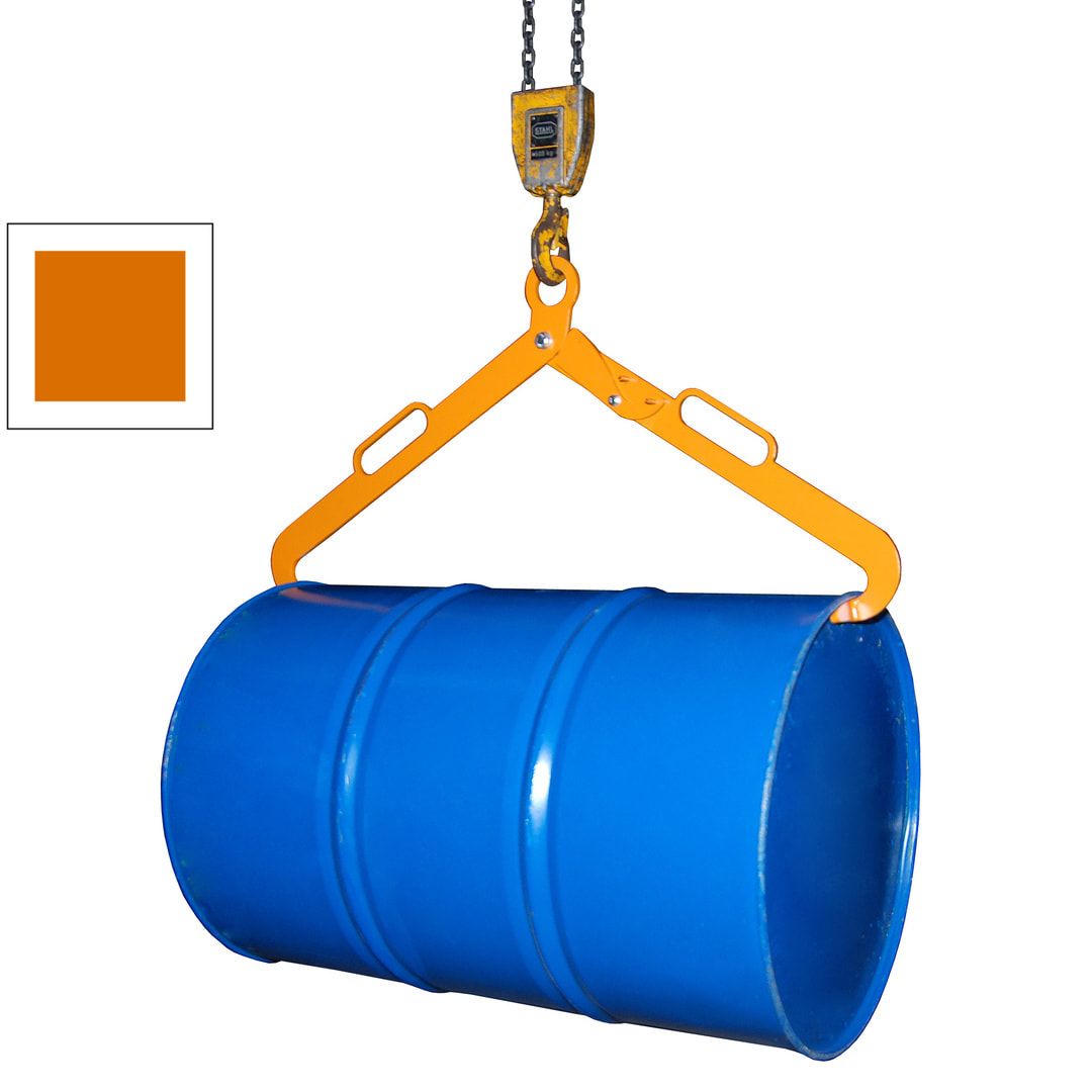 Scherengreifer - für liegende 200 l-Stahlfässer - 360 kg - gelborange