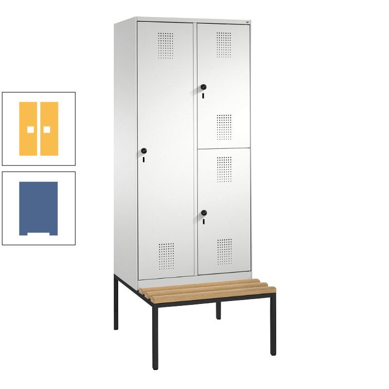Garderobenschrank, Spind ein- und doppelstöckig Sitzbank, 2 Abteile, 3 Fächer, 2.090 x 800 x 500 mm (HxBxT), Front anthrazitgrau, Korpus anthrazitgrau