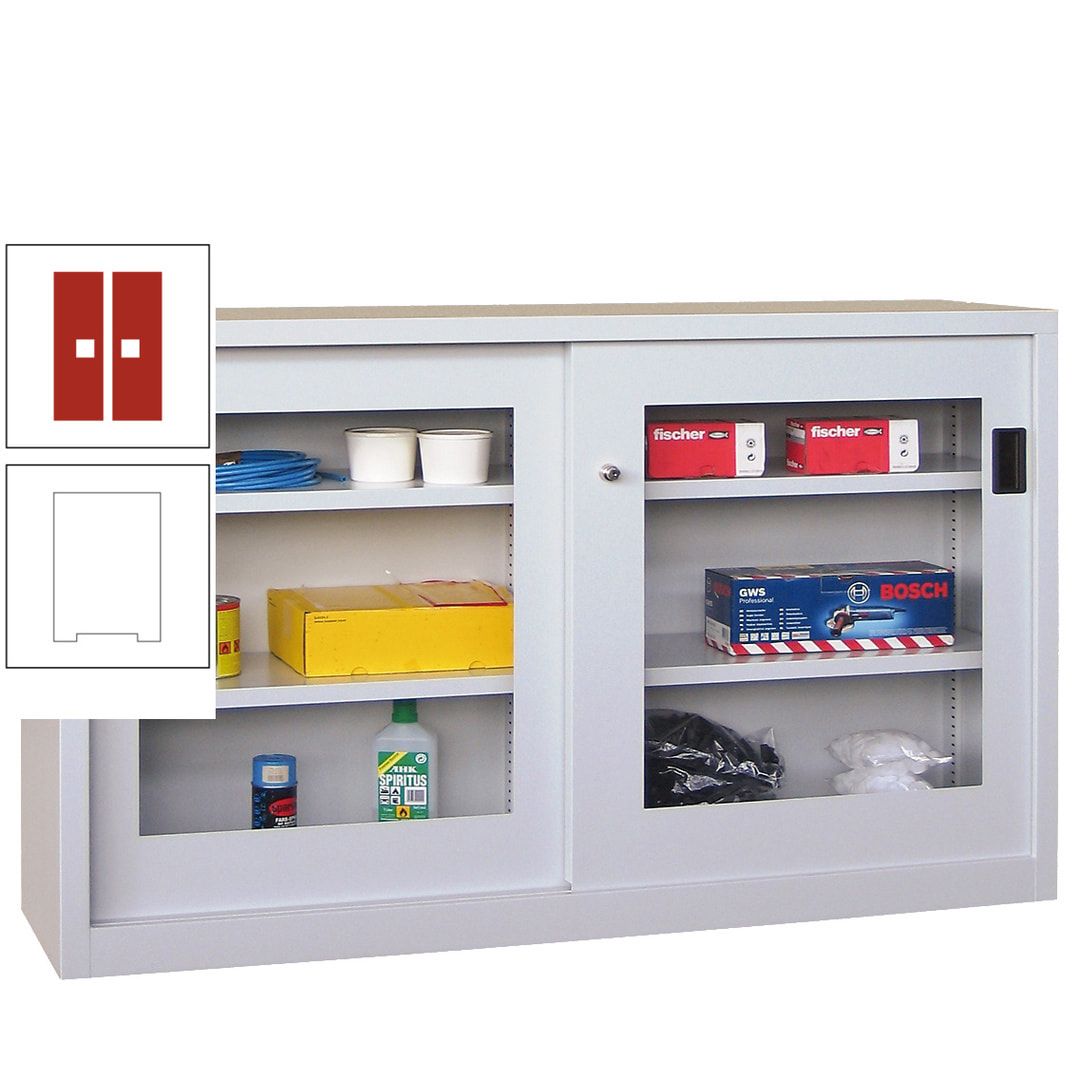 Schiebetürenschrank - Sichtfenstertüren - 1.000x1.500x600 mm (HxBxT) - 4 Böden, verzinkt - Zylinderschloss - anthrazitgrau
