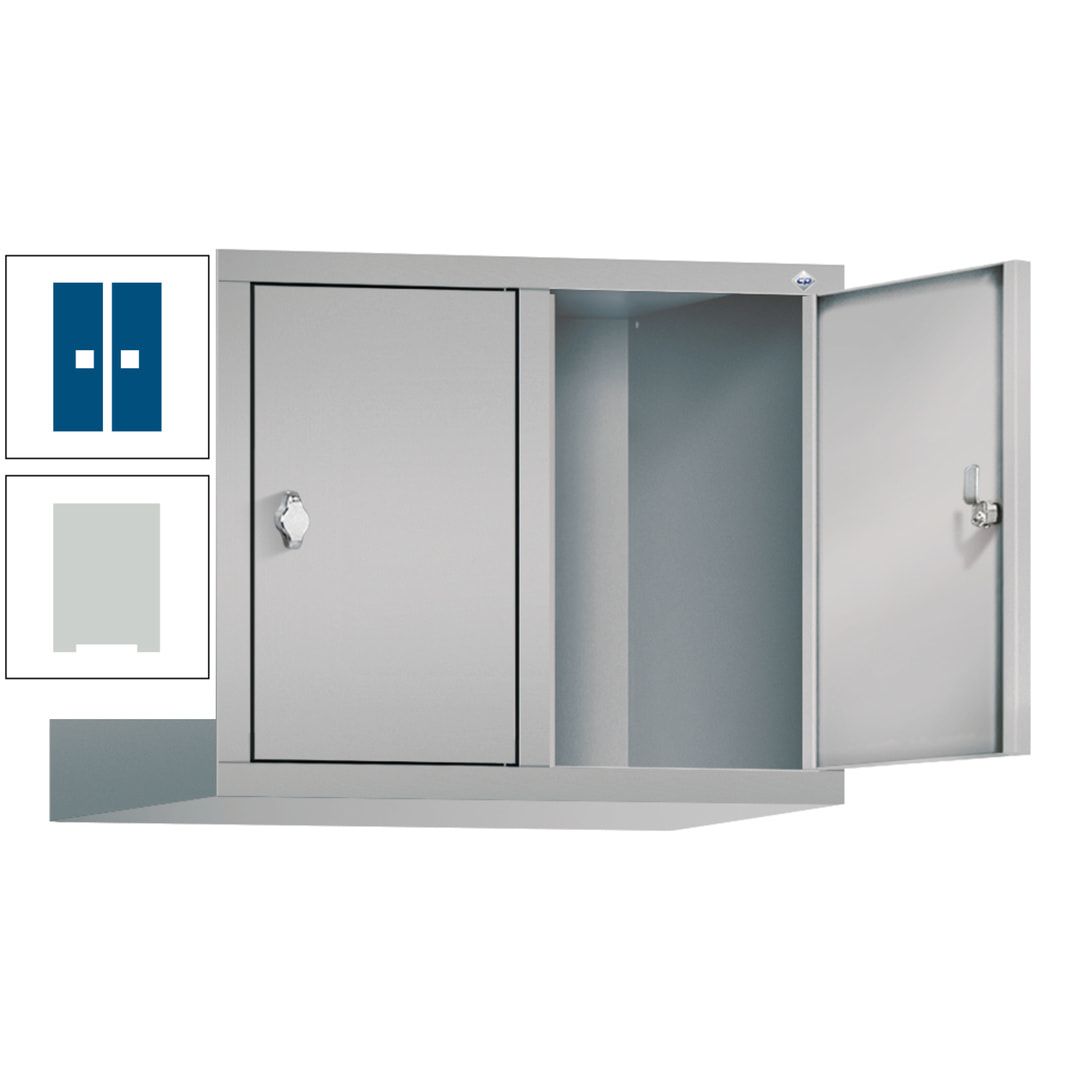 Aufsatzschrank für Spinde und Schließfachschränke, 2 Abteile, Korpus anthrazitgrau, Türen anthrazitgrau, 500 x 610 x 500 mm (HxBxT), Stahlschrank