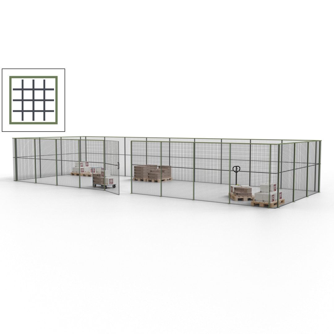 Maschinen Schutzgitter - Hallentrennwand - Sicherheitszaun - Tür - 36 m - 2.200 x 13.900 x 4.900 mm (HxBxT) - enzianblau