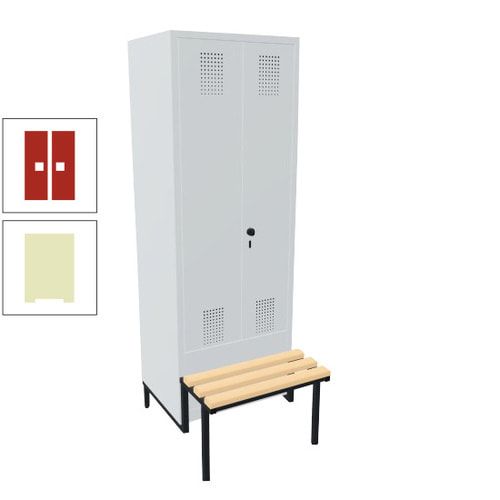 Doppel-Spind, Garderobenschrank, Buche Sitzbank integriert, 2 Abteile a 400 mm, Korpus anthrazitgrau, Tür anthrazitgrau, 1.850 x 800 x 815 mm (HxBxT)
