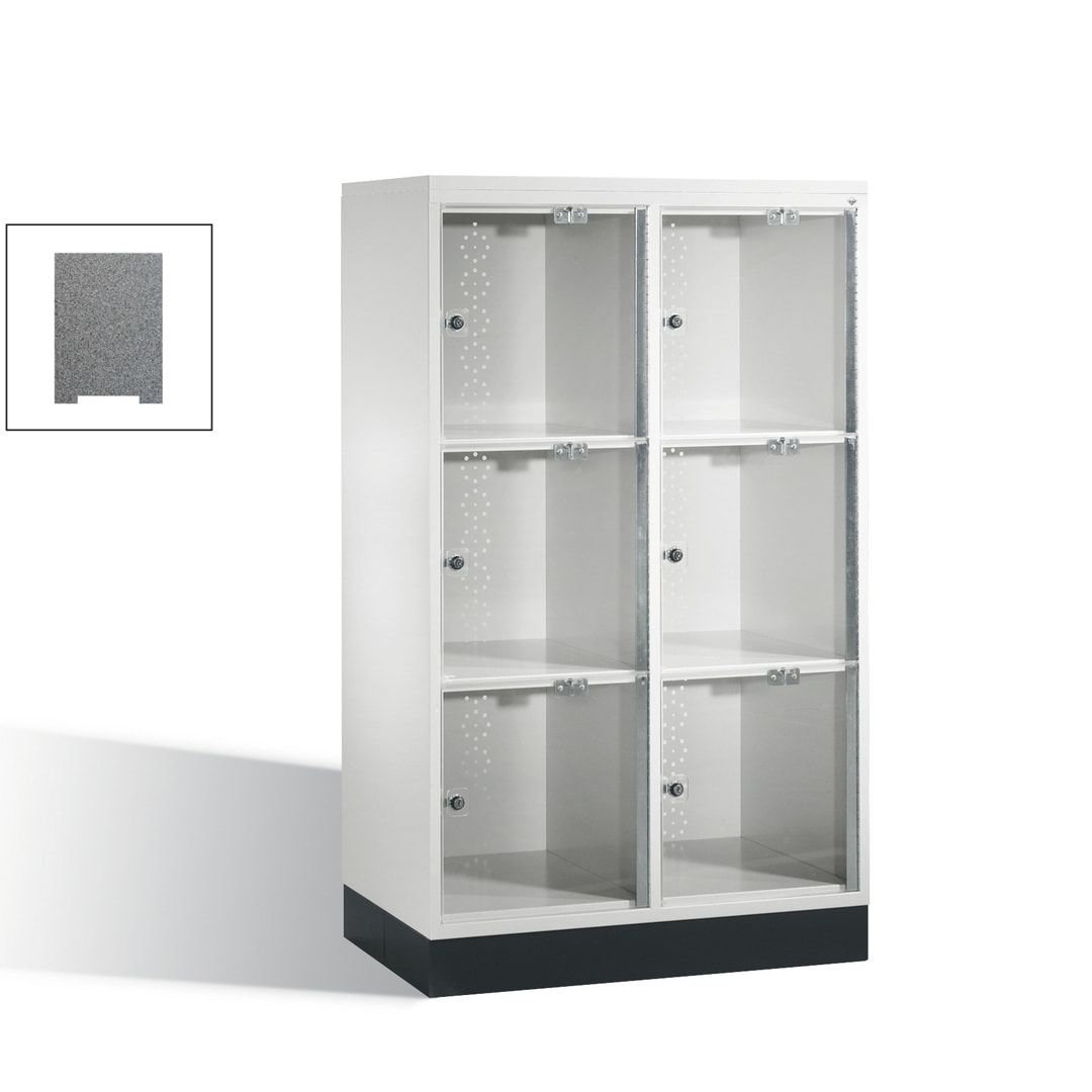Schließfachschrank, Fächerschrank mit Türen aus Acrylglas, 2 Abteile, 6 Fächer, Zylinderschloss, 1.370 x 820 x 500 mm (HxBxT), Korpus anthrazitgrau