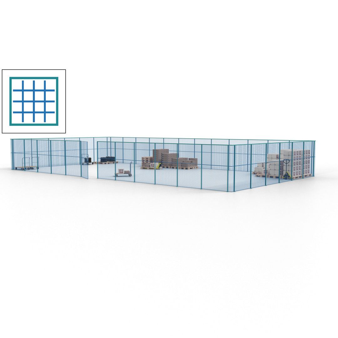 Maschinen Schutzgitter - Hallentrennwand - Sicherheitszaun - Tür - 54 m - 2.200 x 18.400 x 9.400 mm (HxBxT) - enzianblau