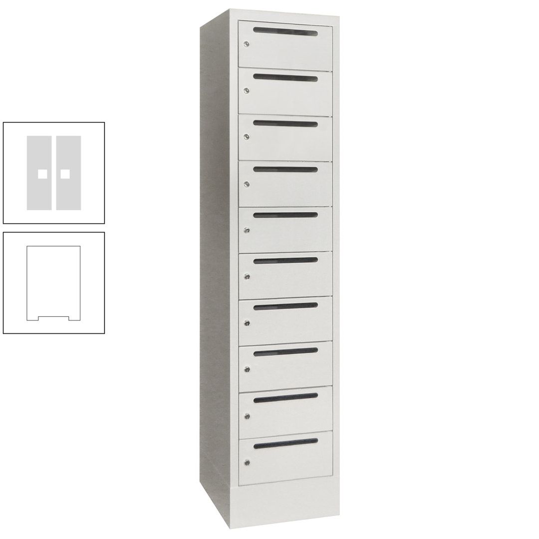Postverteilerschrank, Schließfachschrank, 1 Abteil a 400 mm, 10 Fächer, 1.850 x 400 x 500 mm (HxBxT), Korpus anthrazitgrau, Front anthrazitgrau