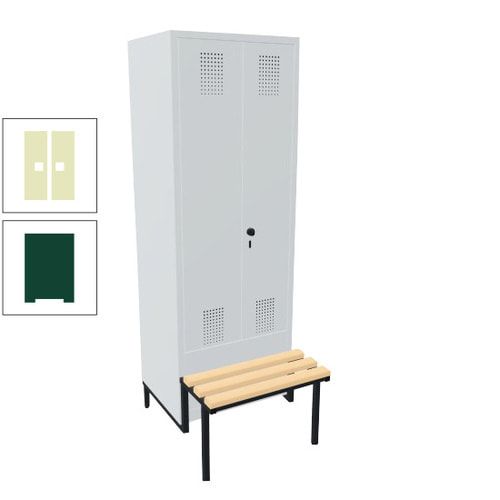 Doppel-Spind, Garderobenschrank, Buche Sitzbank integriert, 2 Abteile a 400 mm, Korpus anthrazitgrau, Tür anthrazitgrau, 1.850 x 800 x 815 mm (HxBxT)