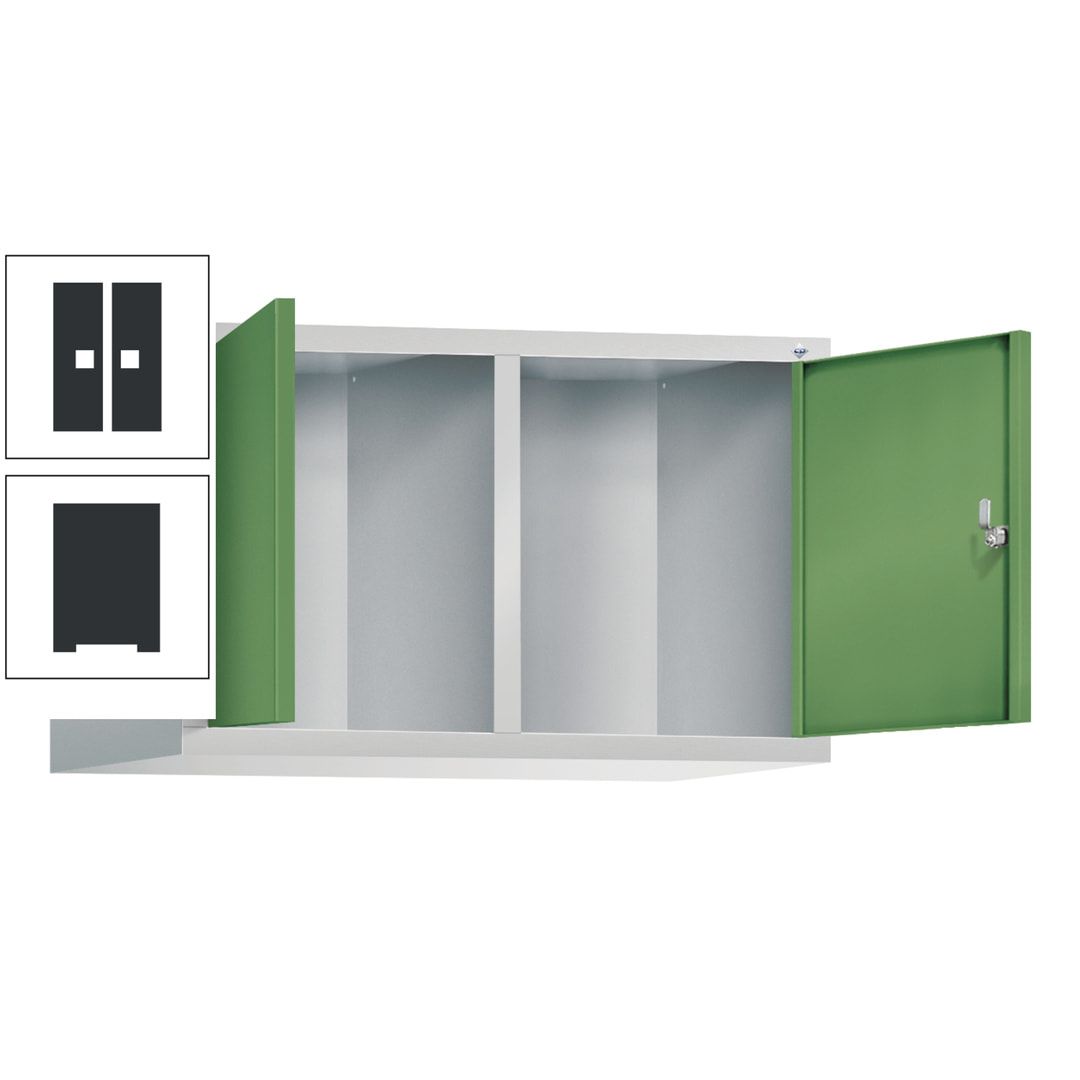 Aufsatzschrank für Spinde und Schließfachschränke, Doppeltüren, 2 Abteile, Korpus anthrazitgrau, Türfarbe anthrazitgrau, 500 x 810 x 500 mm (HxBxT)
