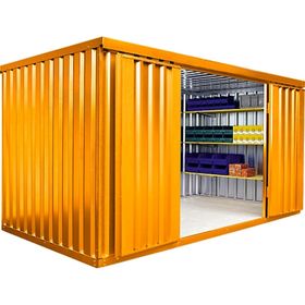 Lagercontainer, Baucontainer, Materialcontainer, Container, Gerätehaus, 2.150 x 4.050 x 2.170 mm (HxBxT), Holzfußboden, montiert, Farbe signalgelb