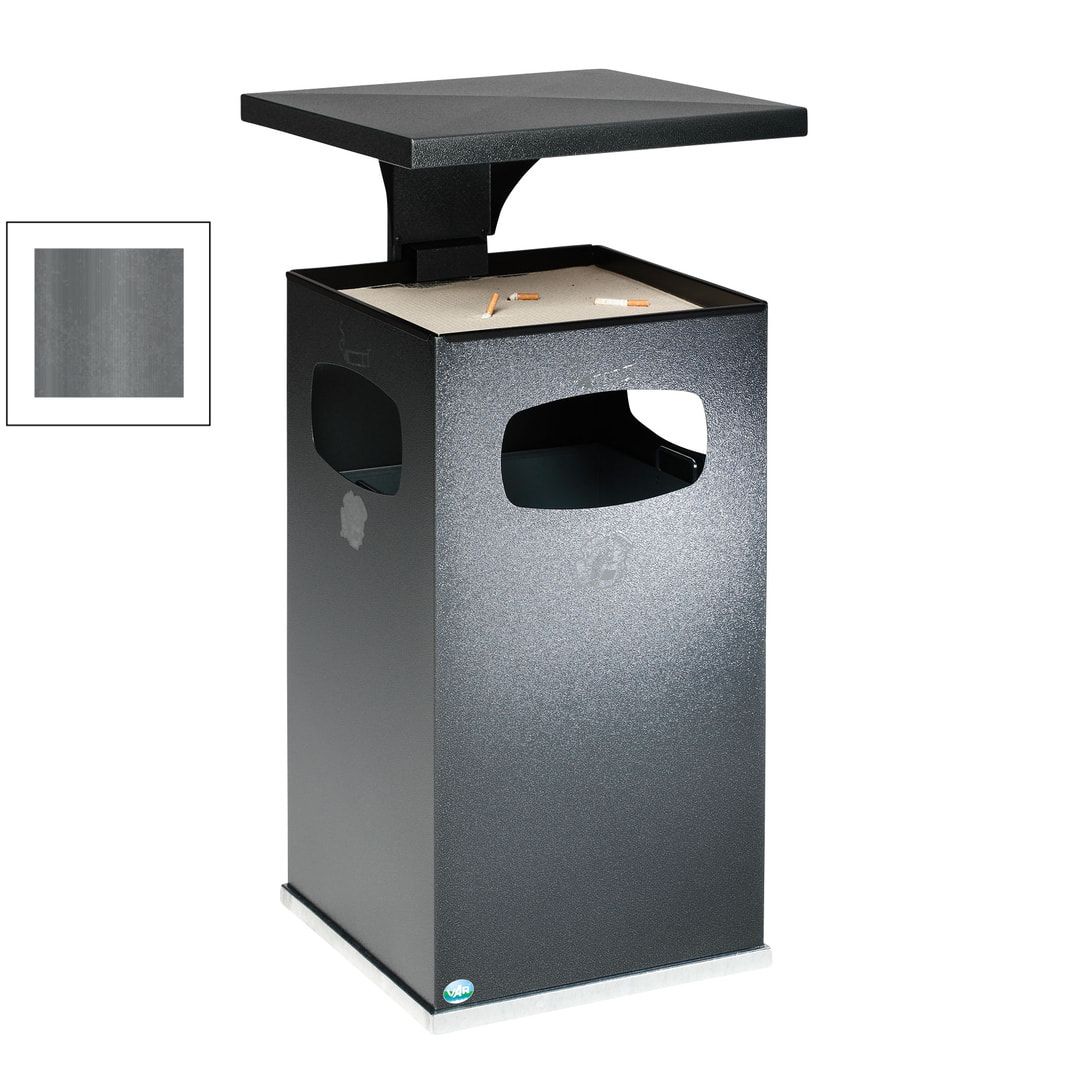 Abfallsammler mit Ascher und Dach - eckig - Volumen 72 l - 955 x 500 x 500 mm (HxBxT) - Antik silber