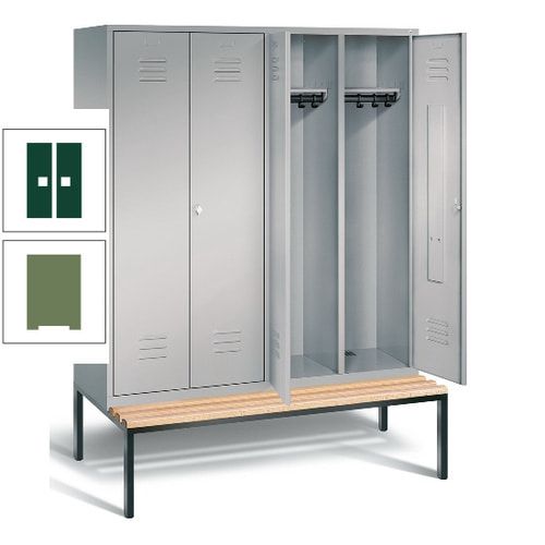 Doppel-Spindschrank, Buche Sitzbank untergebaut, 4 Abteile a 400 mm, Korpus lichtgrau, Tür anthrazitgrau, 2.090 x 1.590 x 815 mm (HxBxT)
