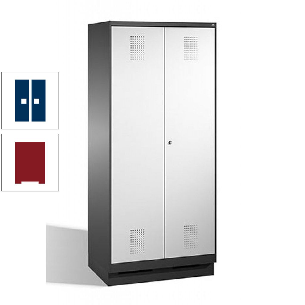 Doppel-Spind, Doppeltüren, Garderobenschrank mit Sockel, 2 Abteile a 400 mm, Korpus anthrazitgrau, Tür anthrazitgrau, 1.800 x 800 x 500 mm (HxBxT)