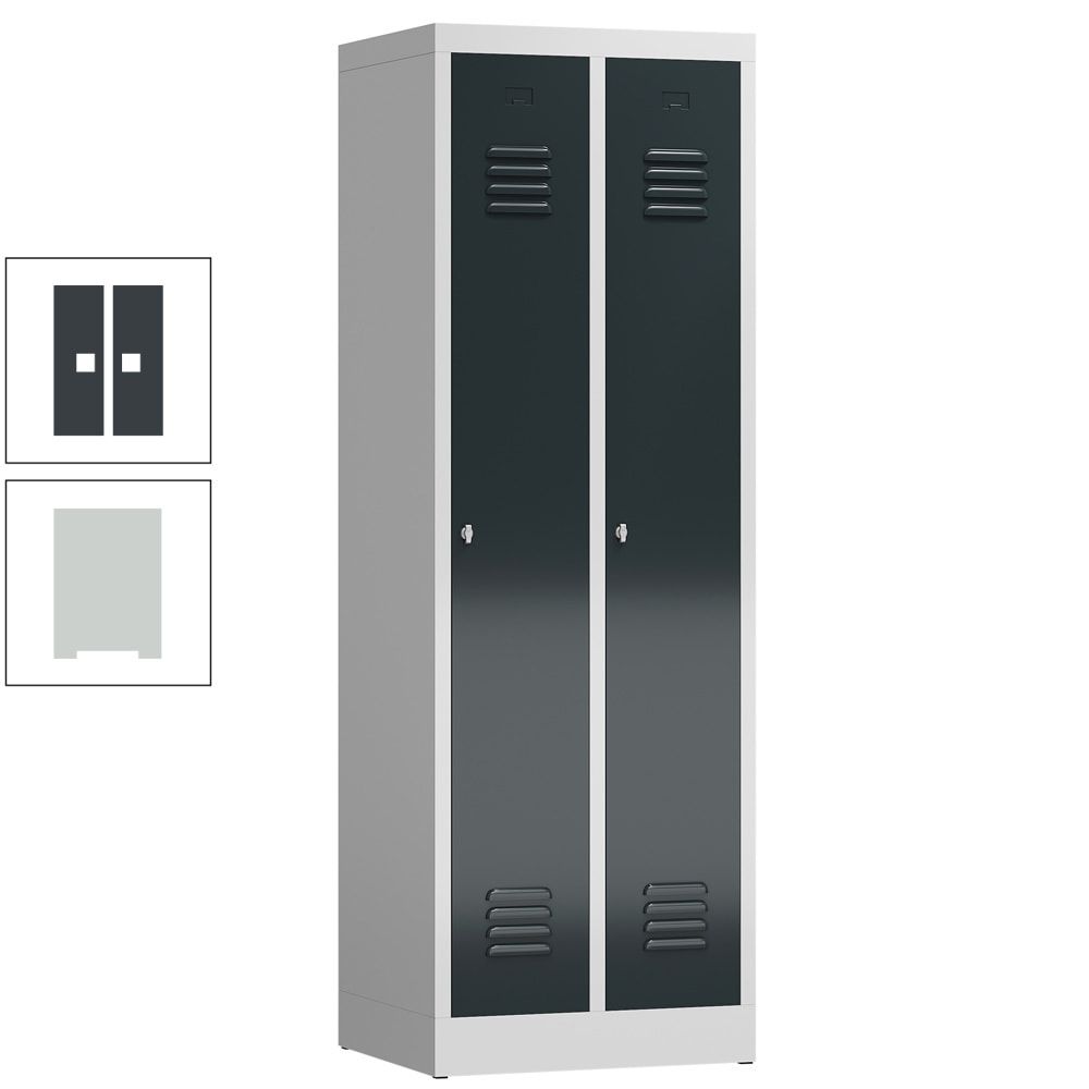 Garderobenschrank, Garderobenspind, 2 Abteile, 1.800 x 590 x 500 mm (HxBxT), Stahl, Drehriegelverschluss, Korpus: lichtgrau, Front: anthrazitgrau