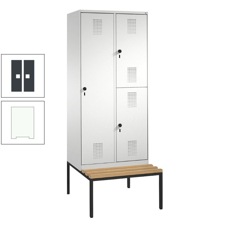 Garderobenschrank, Spind ein- und doppelstöckig Sitzbank, 2 Abteile, 3 Fächer, 2.090 x 800 x 500 mm (HxBxT), Front anthrazitgrau, Korpus anthrazitgrau