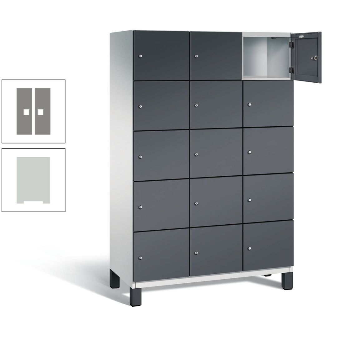 Fächerschrank, Stahlschrank, 15 Fächer, Türöffnungsbegrenzer, Füße, 1.980 x 1.200 x 525 mm (HxBxT), Korpus anthrazitgrau, Front anthrazitgrau